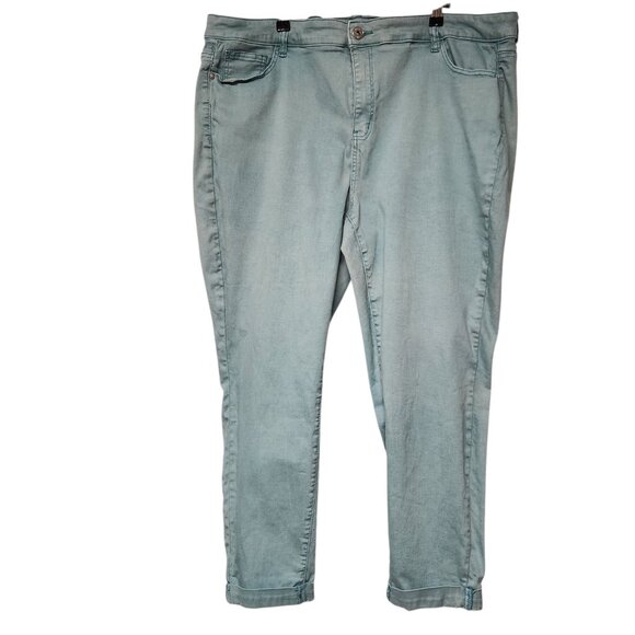 Morgan & Walker Size 22 Pants Jeans Azure Blue Crop Stretch - Picture 1 of 5